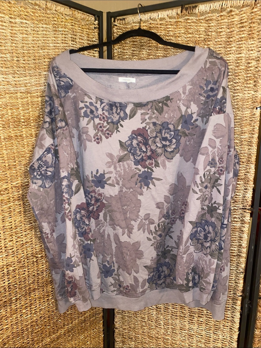 Maurices - plus size 2X - Mauve Floral Scoop-Neck Sweatshirt
